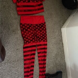 Red and Black Star Striped Leggings Set